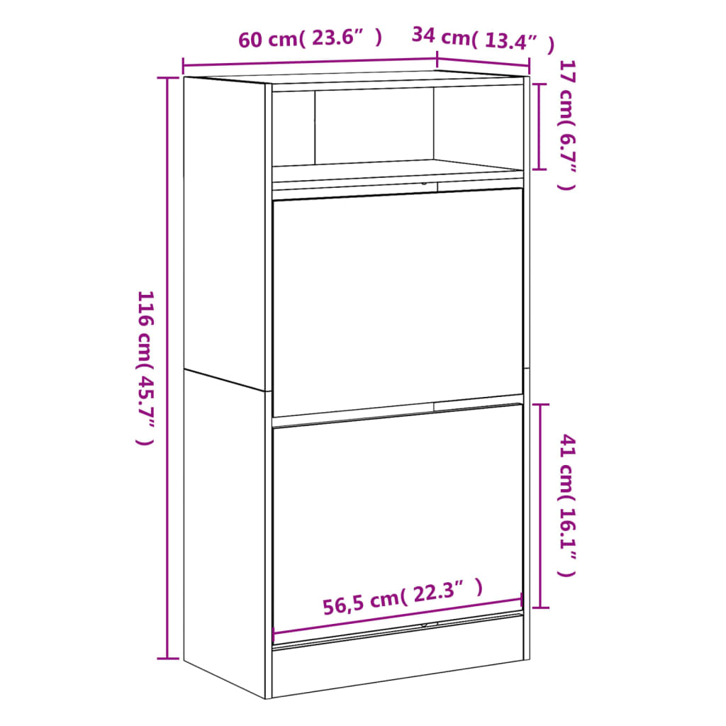 Skohylle røkt eik 60x34x116 cm konstruert tre