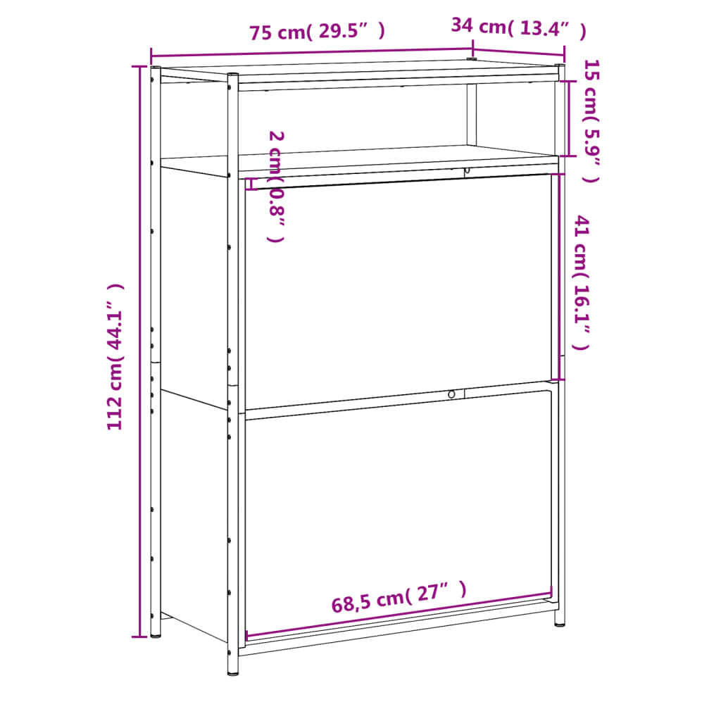 Skohylle grå sonoma 75x34x112 cm konstruert tre