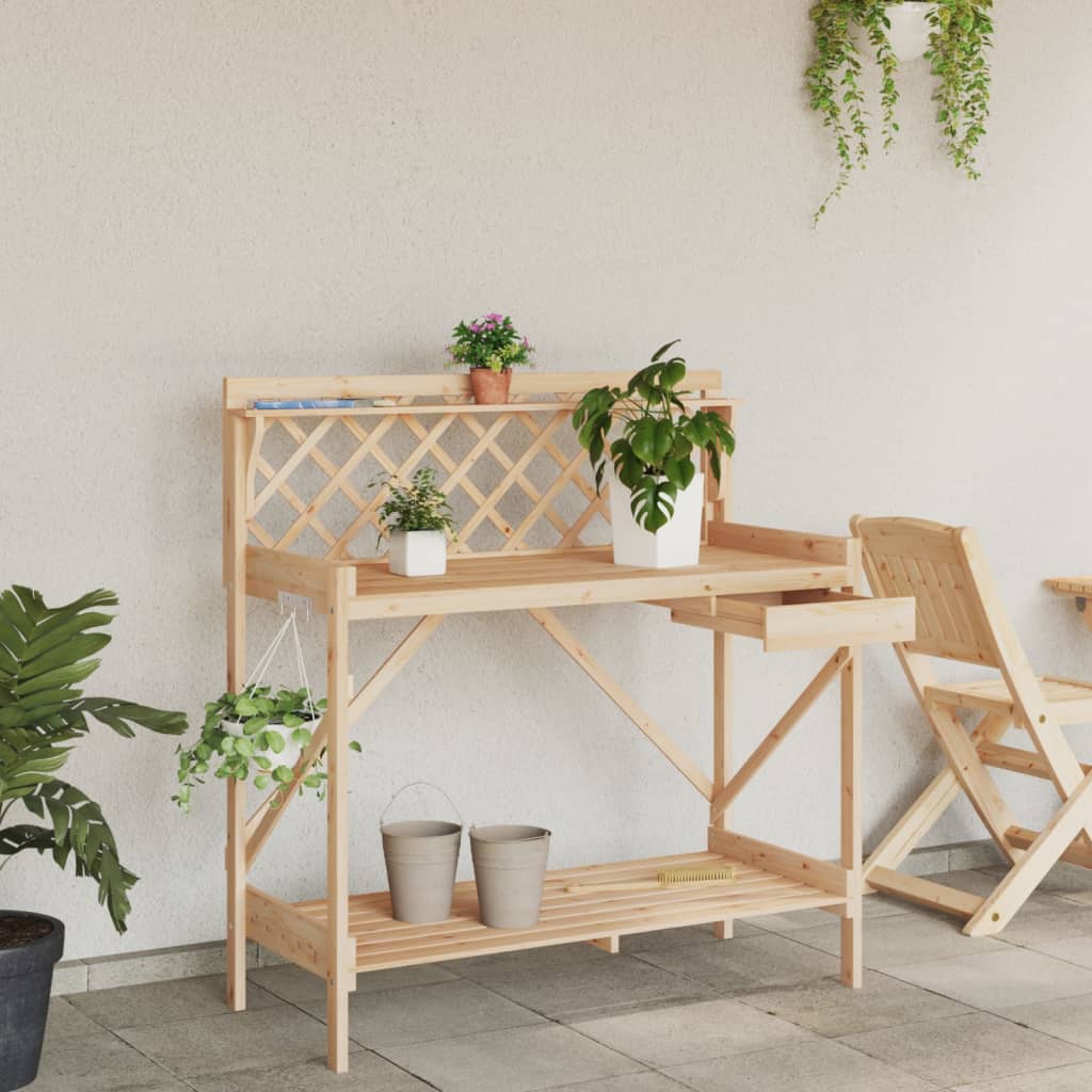 Pottebenk med espalier heltre gran