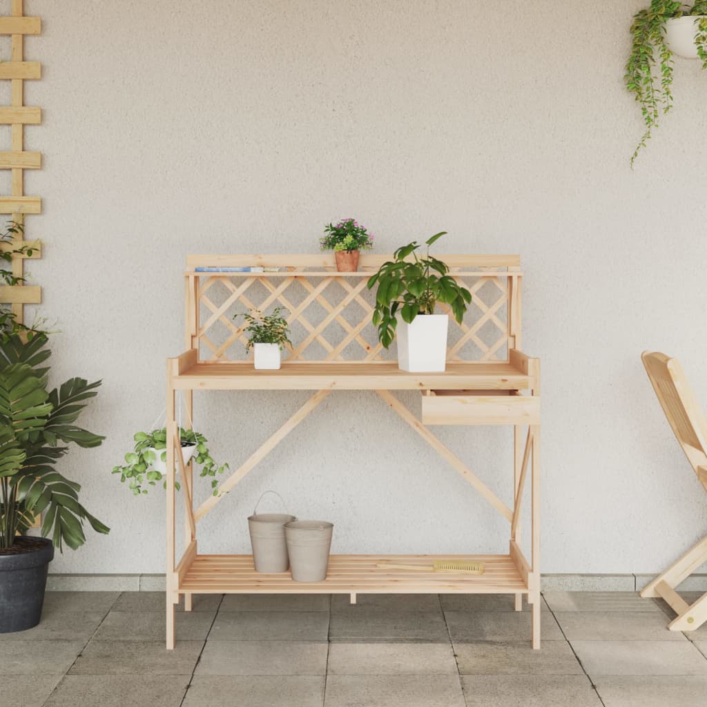 Pottebenk med espalier heltre gran