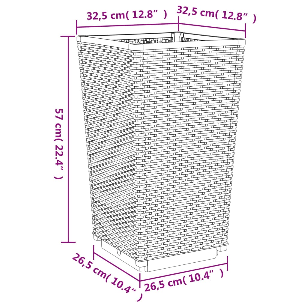 Plantekasser 2 stk grå 32,5x32,5x57 cm PP