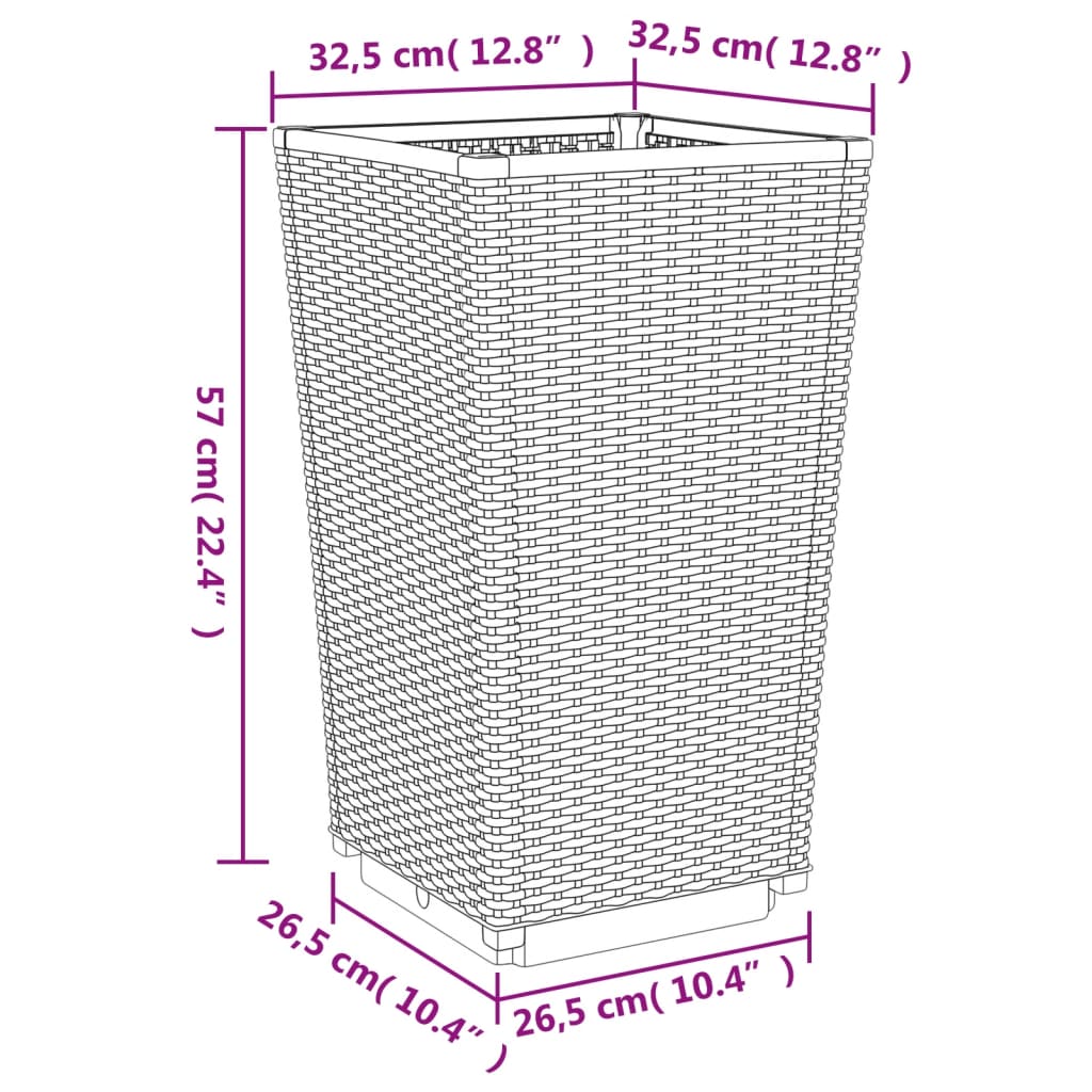 Plantekasser 2 stk svart 32,5x32,5x57 cm PP