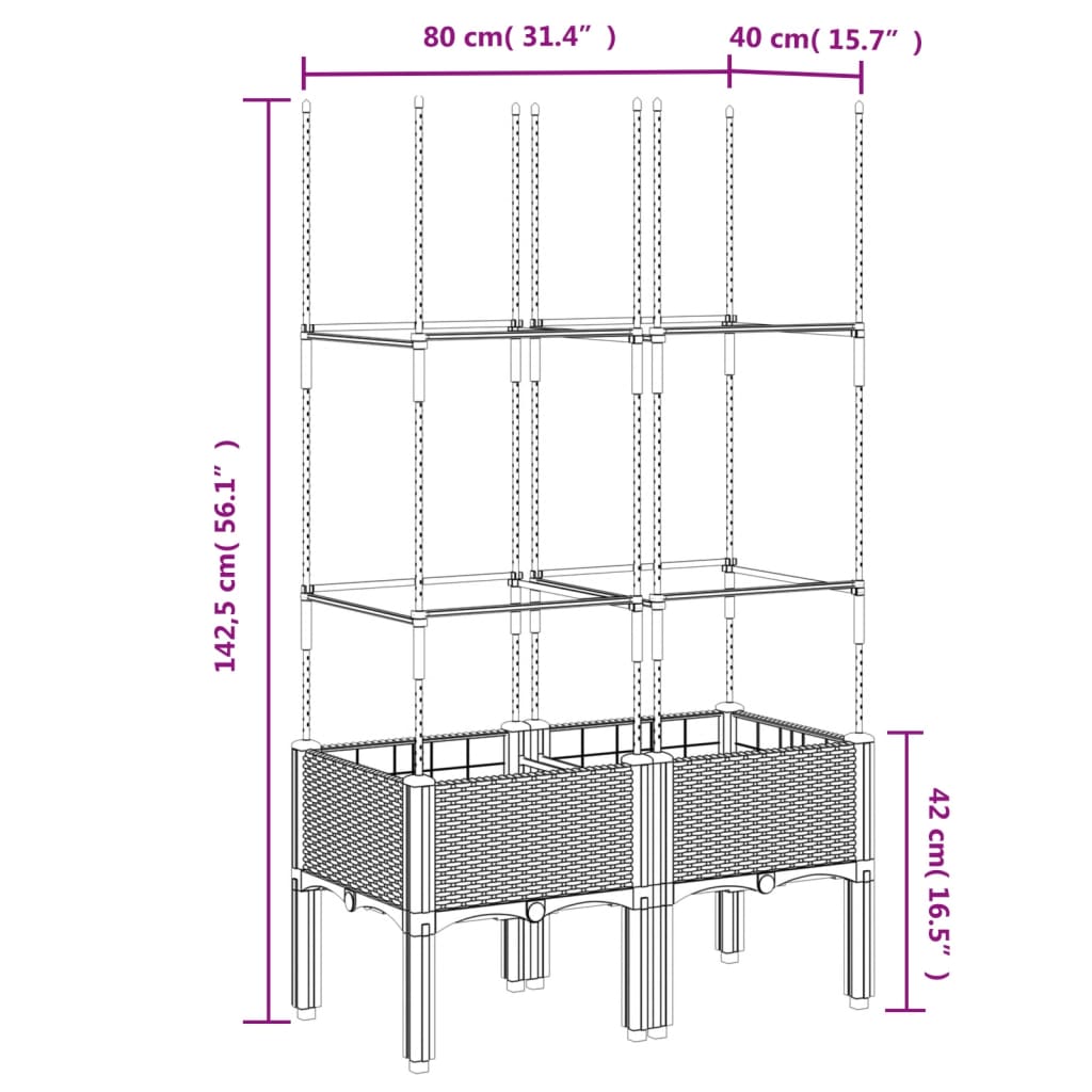 Plantekasse med espalier grå 80x40x142,5 cm PP