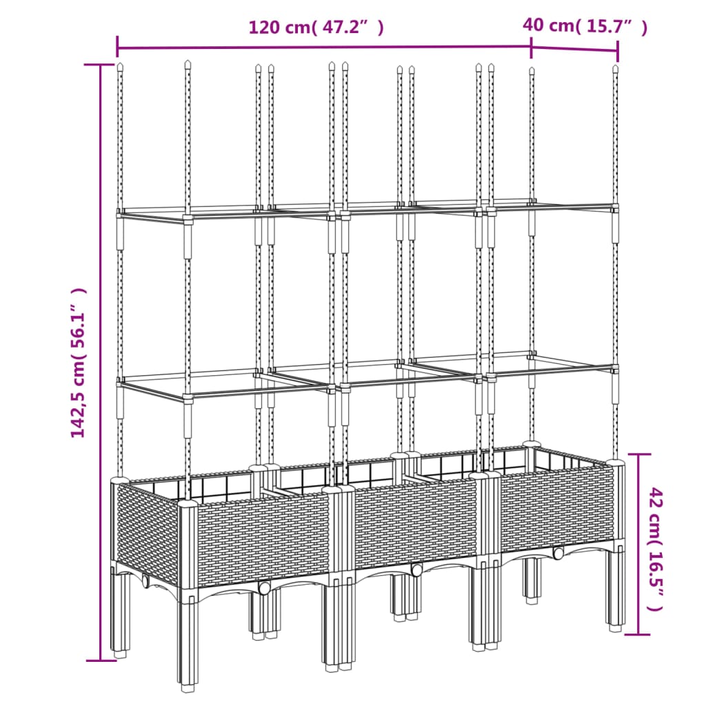 Plantekasse med espalier grå 120x40x142,5 cm PP