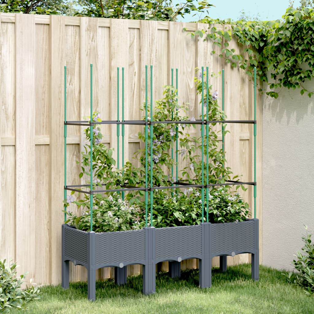 Plantekasse med espalier grå 120x40x142,5 cm PP