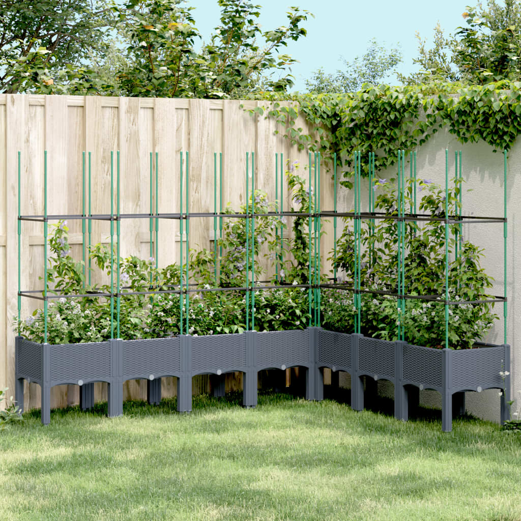 Plantekasse med espalier grå 200x160x142,5 cm PP
