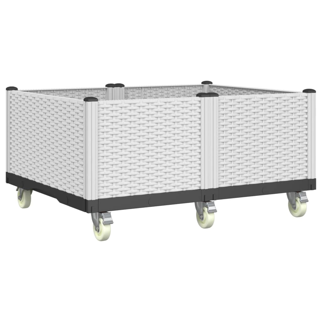 Plantekasse med hjul hvit 100x80x54 cm PP