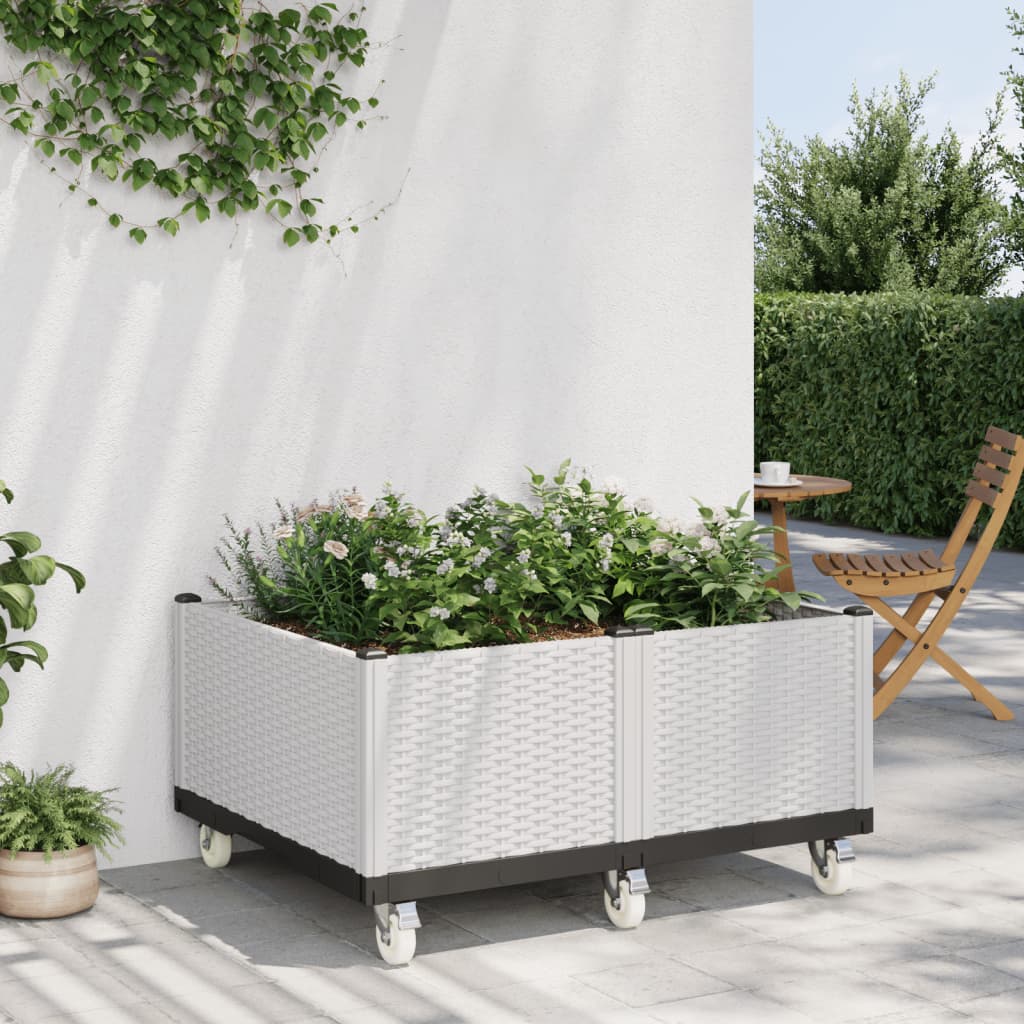 Plantekasse med hjul hvit 100x80x54 cm PP
