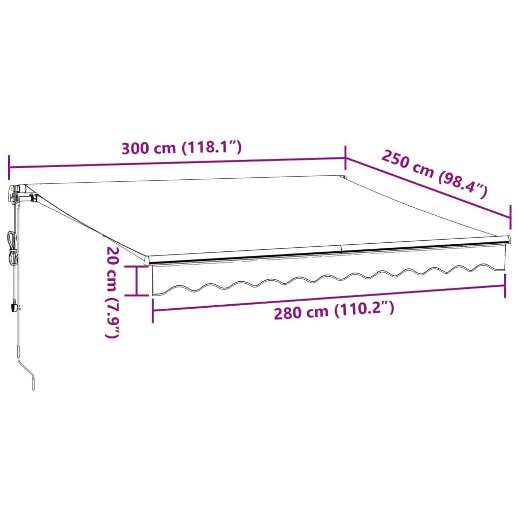 Automatisk uttrekkbar markise burgunder 300x250 cm