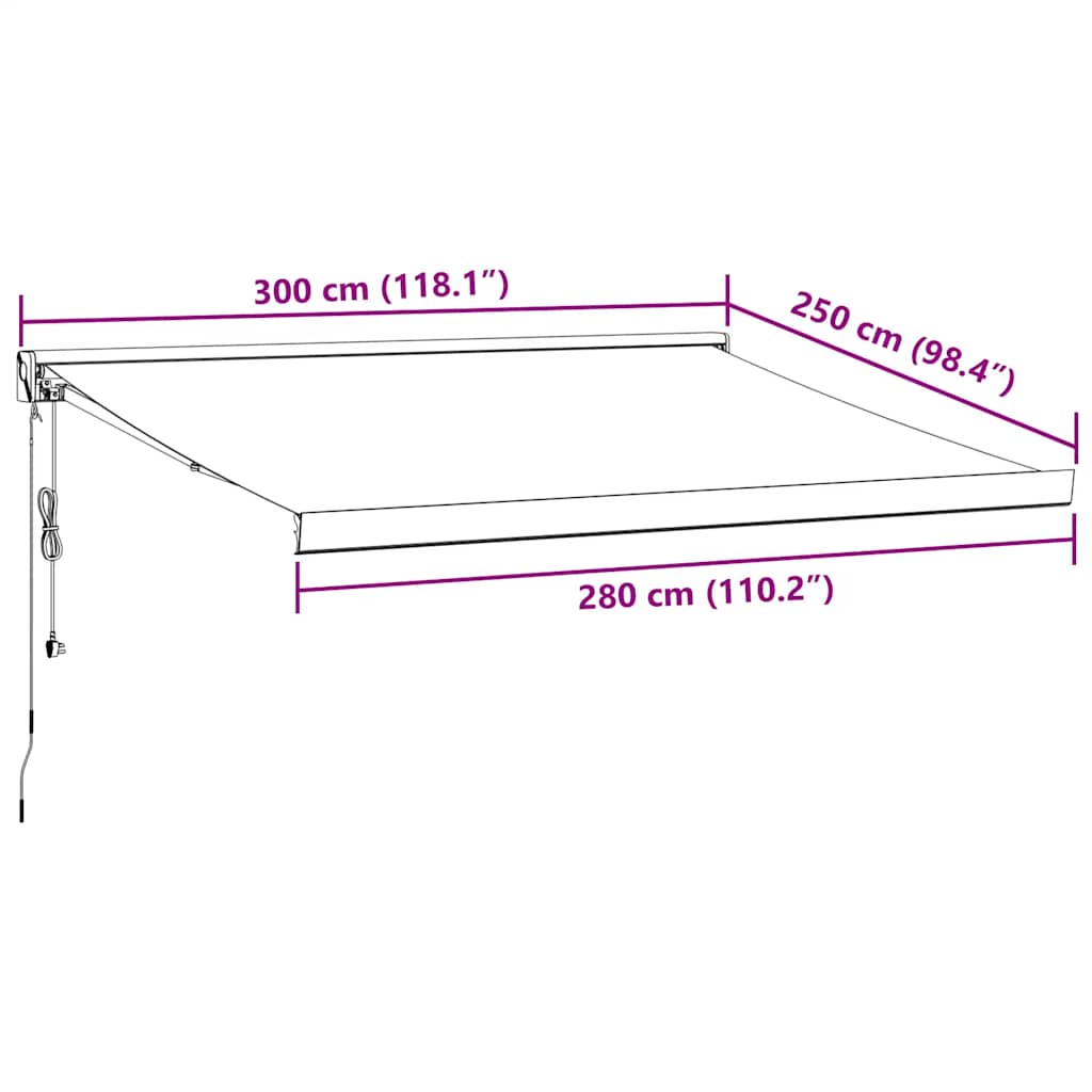 Automatisk uttrekkbar markise burgunder 300x250 cm