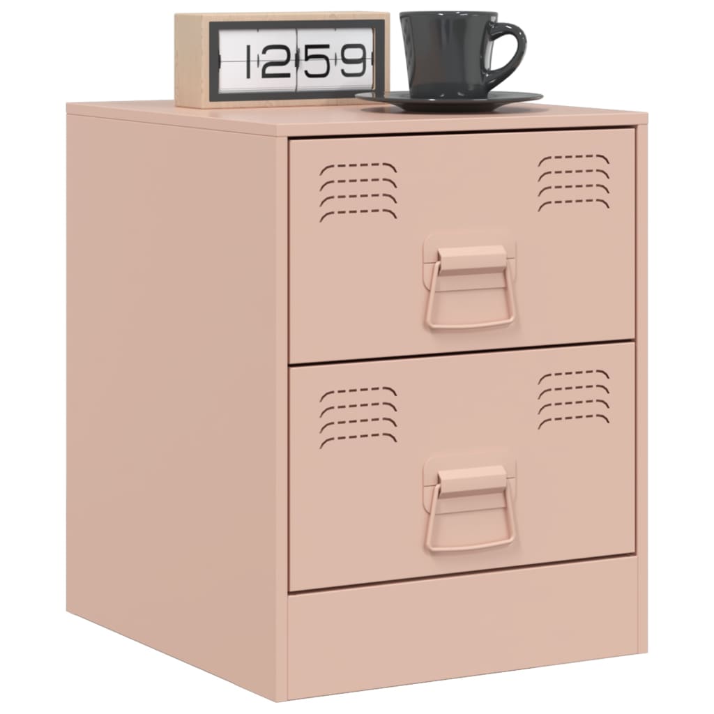 Nattbord 2 stk rosa 34,5x39x44 cm stål