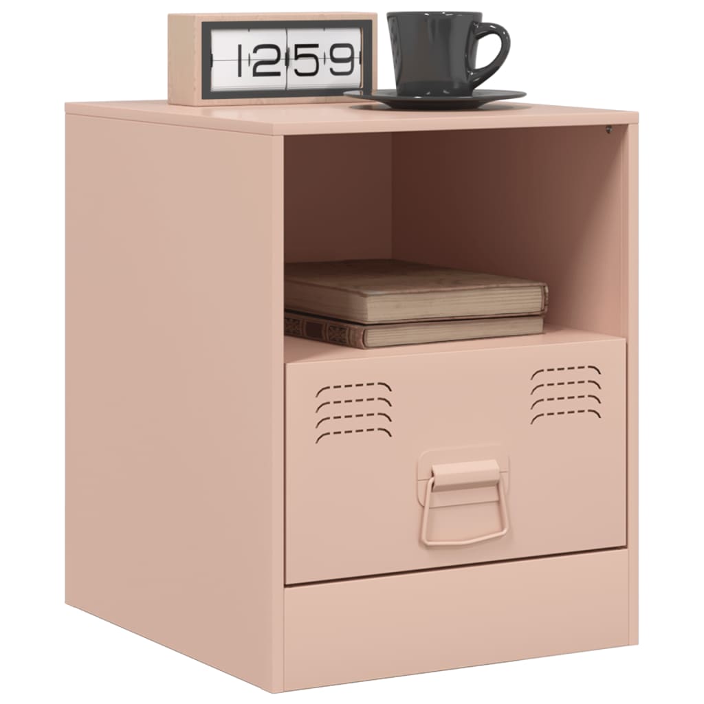 Nattbord 2 stk rosa 34,5x39x44 cm stål