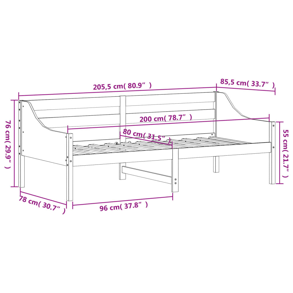 Dagseng uten madrass 80x200 cm heltre furu