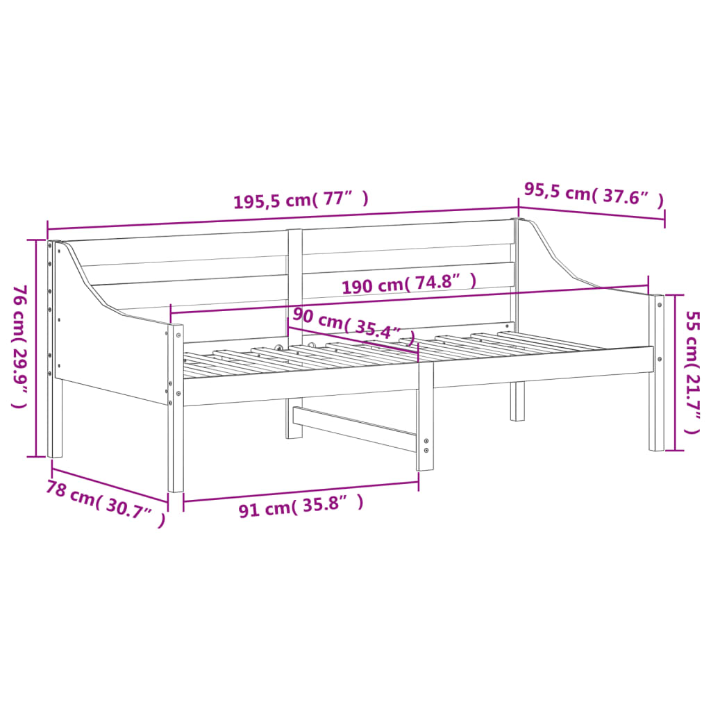 Dagseng uten madrass 90x190 cm heltre furu