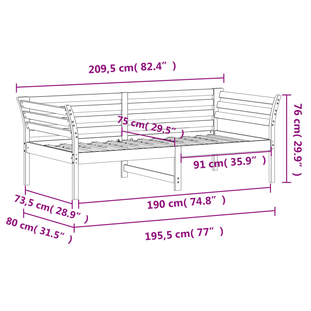 Dagseng hvit 75x190 cm heltre furu