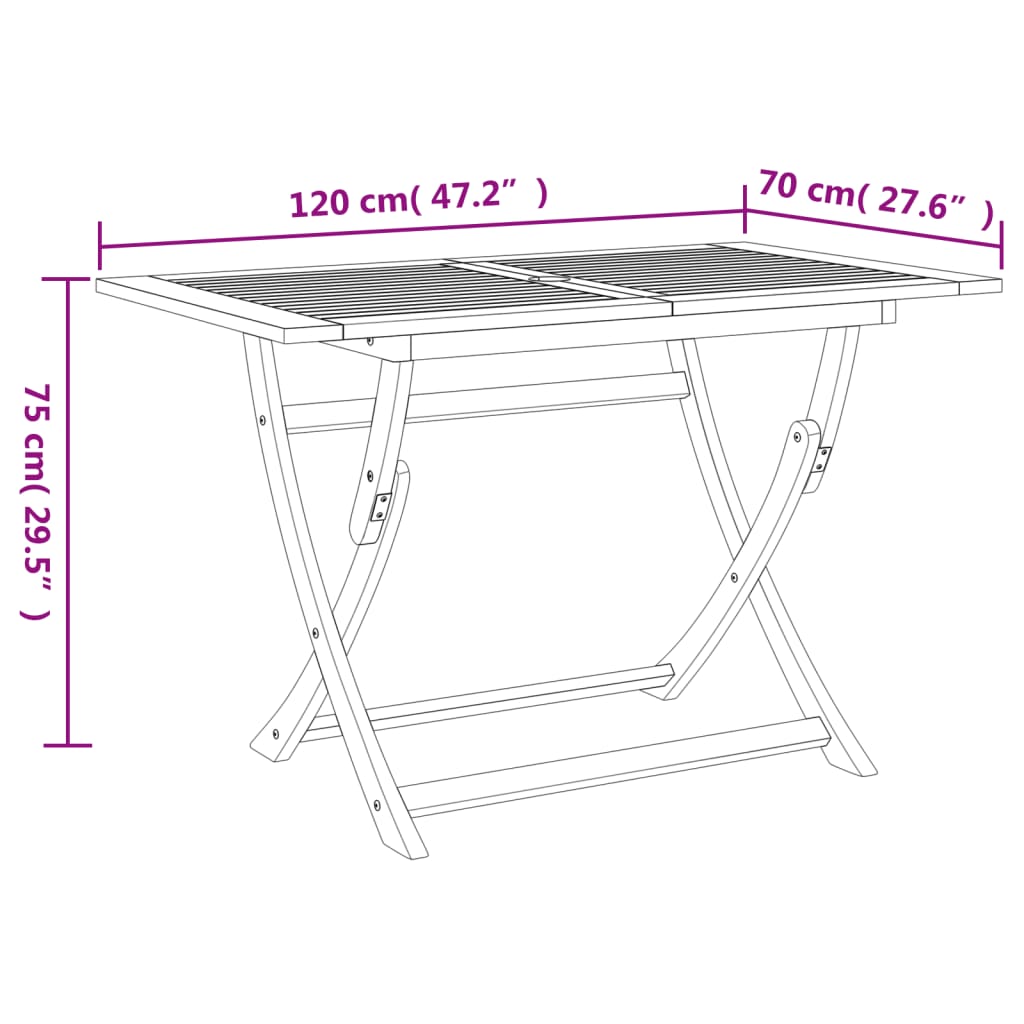 Sammenleggbart hagebord 120x70x75 cm heltre akasie