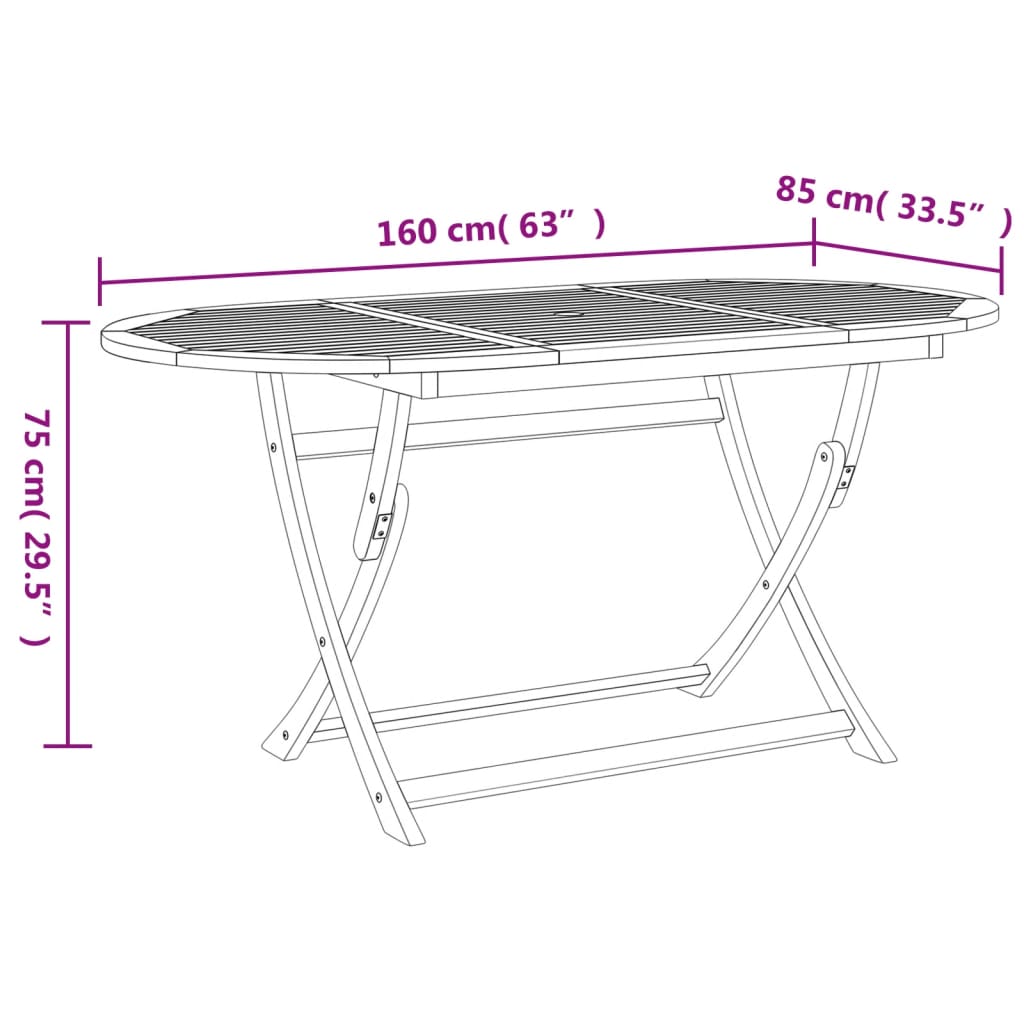 Sammenleggbart hagebord 160x85x75 cm heltre akasie