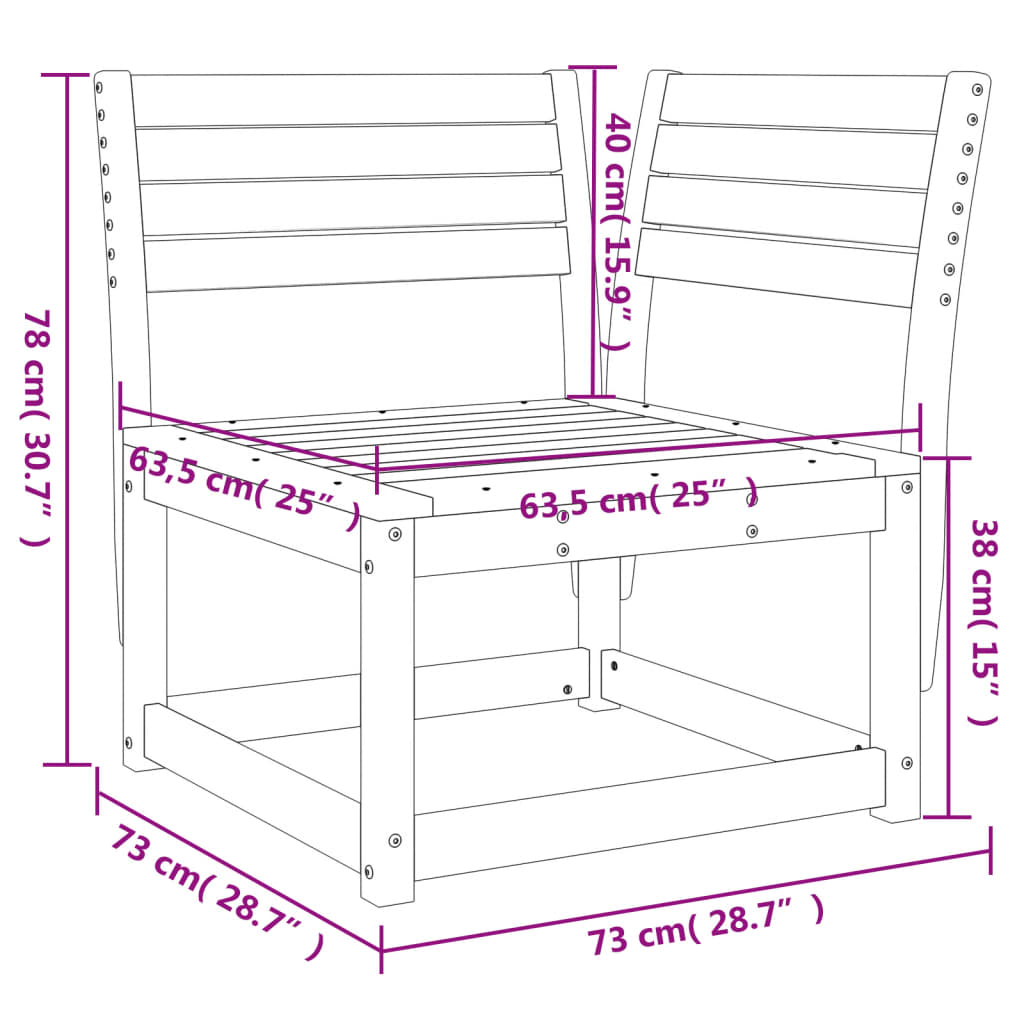 Hagesofa for hjørne 73x73x78 cm heltre furu