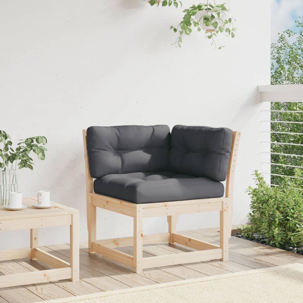 Hagesofa for hjørne med pute 73x73x78 cm heltre furu