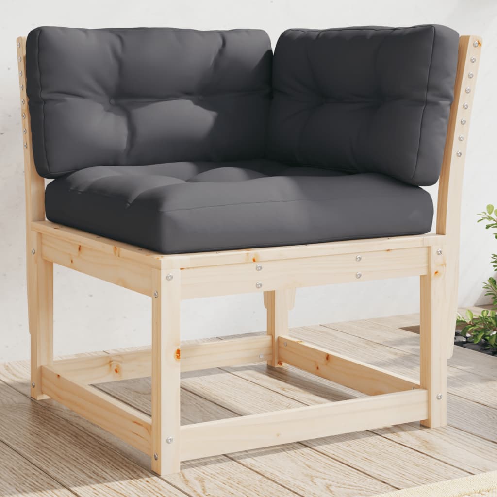 Hagesofa for hjørne med pute 73x73x78 cm heltre furu