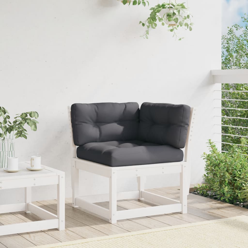 Hagesofa for hjørne med pute hvit 73x73x78 cm heltre furu