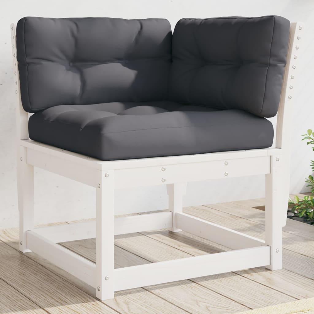 Hagesofa for hjørne med pute hvit 73x73x78 cm heltre furu