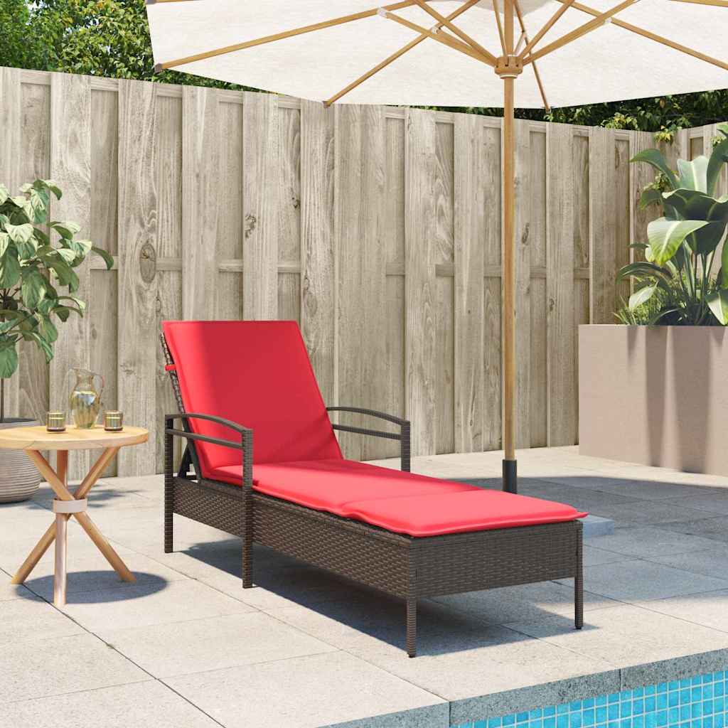Solseng med pute brun 63x200x81 cm polyrotting (kun USA)