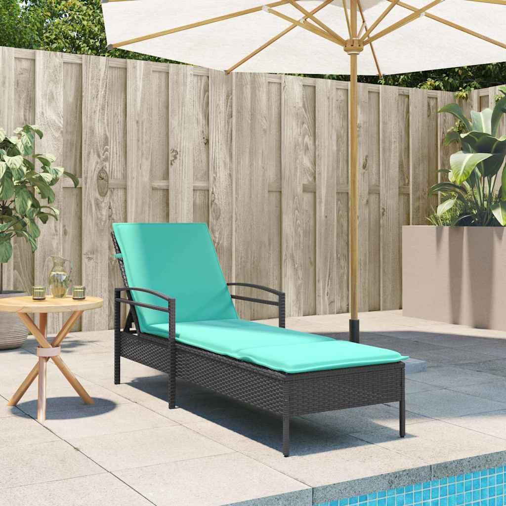 Solseng med pute svart 63x200x81 cm polyrotting (kun USA)