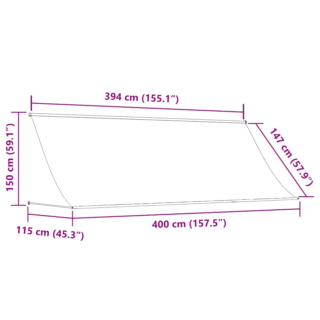 Uttrekkbar markise kremhvit 400x150 cm stoff og stål