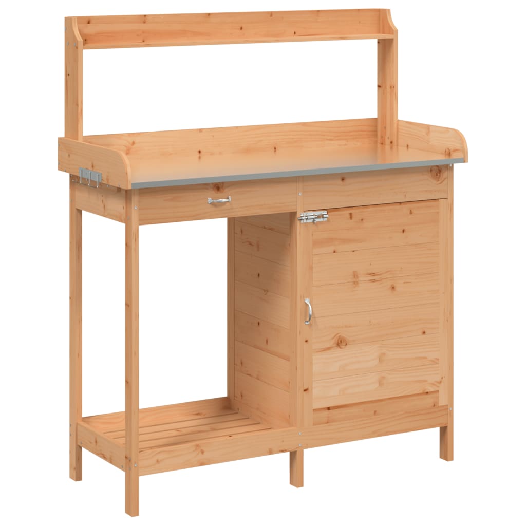Pottebord med skap brun 110,5x45x124,5 cm heltre gran