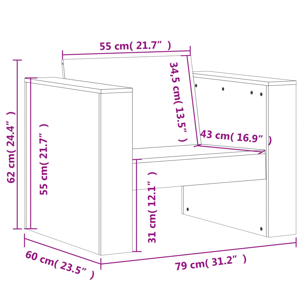 Hagesofa 79x60x62 cm heltre furu