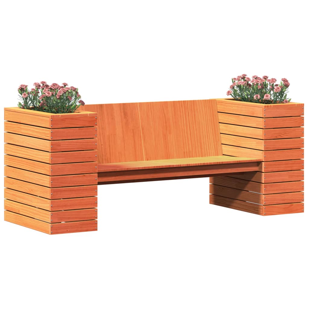 Benk med plantekasser voksbrun 167,5x60x65 cm heltre furu