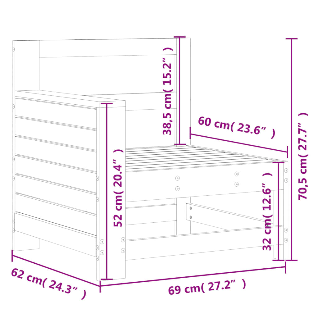 Hagesofa med armlene hvit 69x62x70,5 cm heltre furu