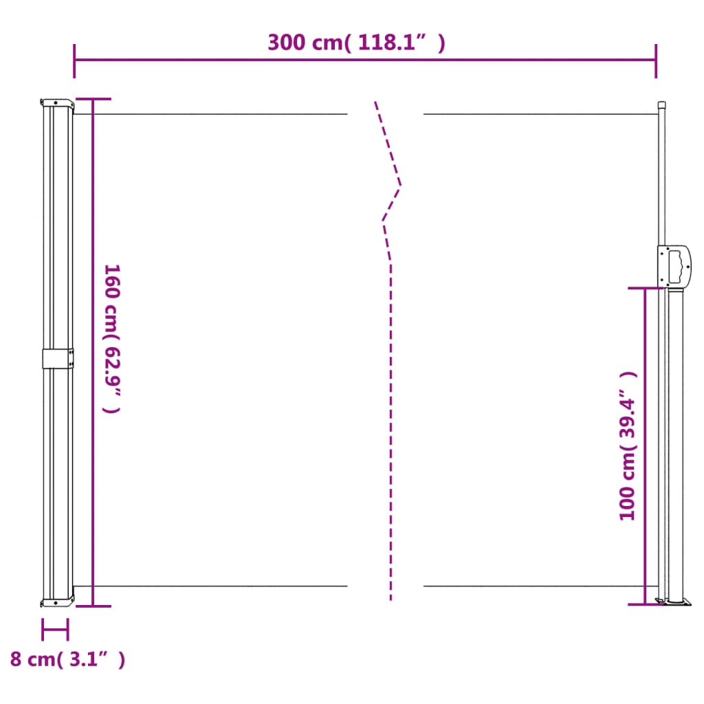 Uttrekkbar sidemarkise blå 160x300 cm