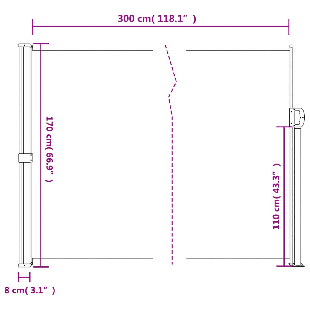 Uttrekkbar sidemarkise gråbrun 170x300 cm