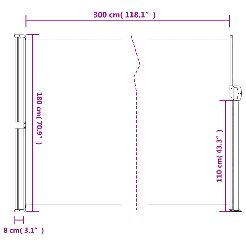 Uttrekkbar sidemarkise beige 180x300 cm
