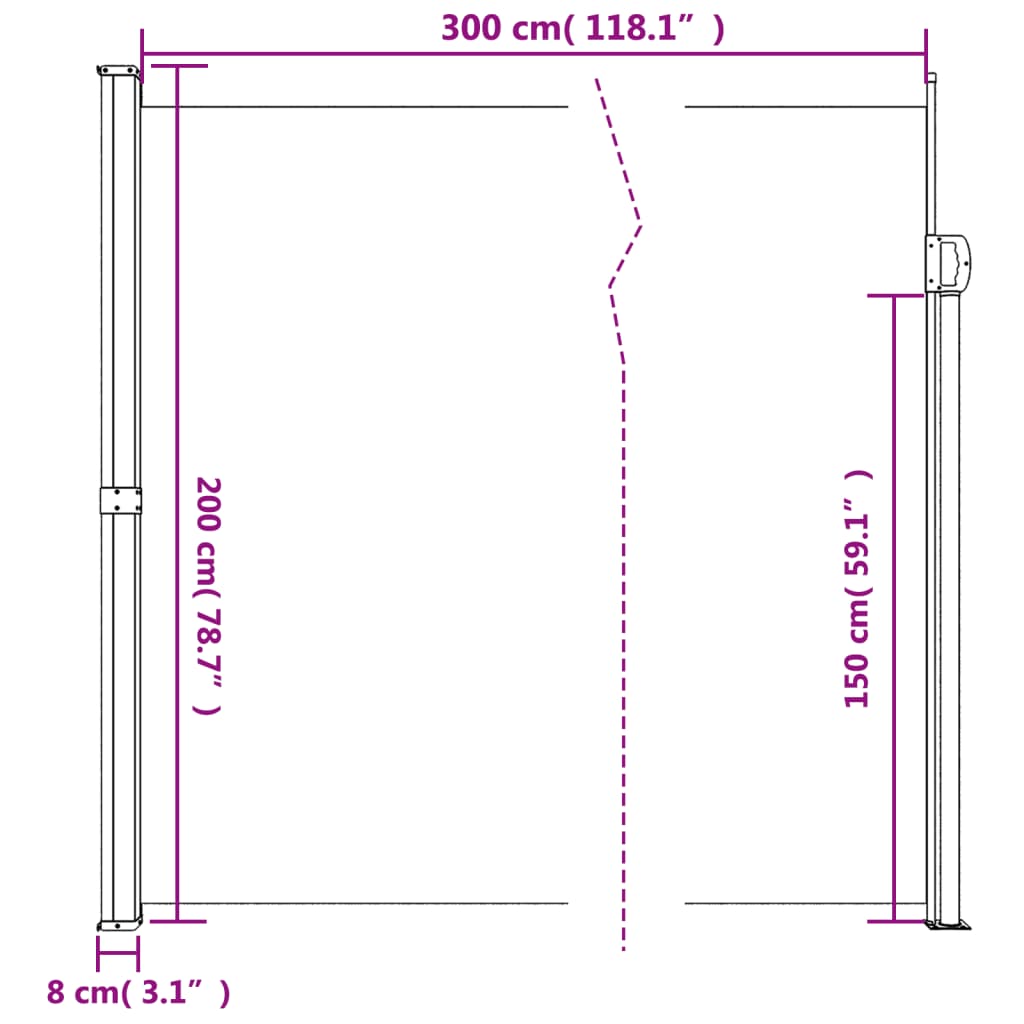 Uttrekkbar sidemarkise kremhvit 200x300 cm