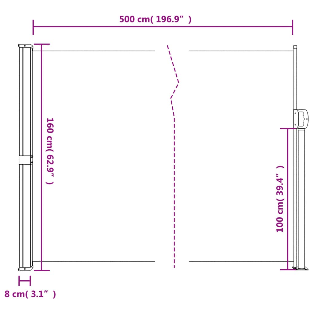 Uttrekkbar sidemarkise antrasitt 160x500 cm