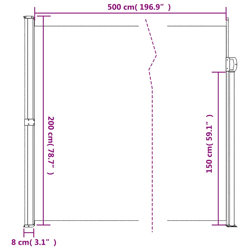 Uttrekkbar sidemarkise svart 200x500 cm