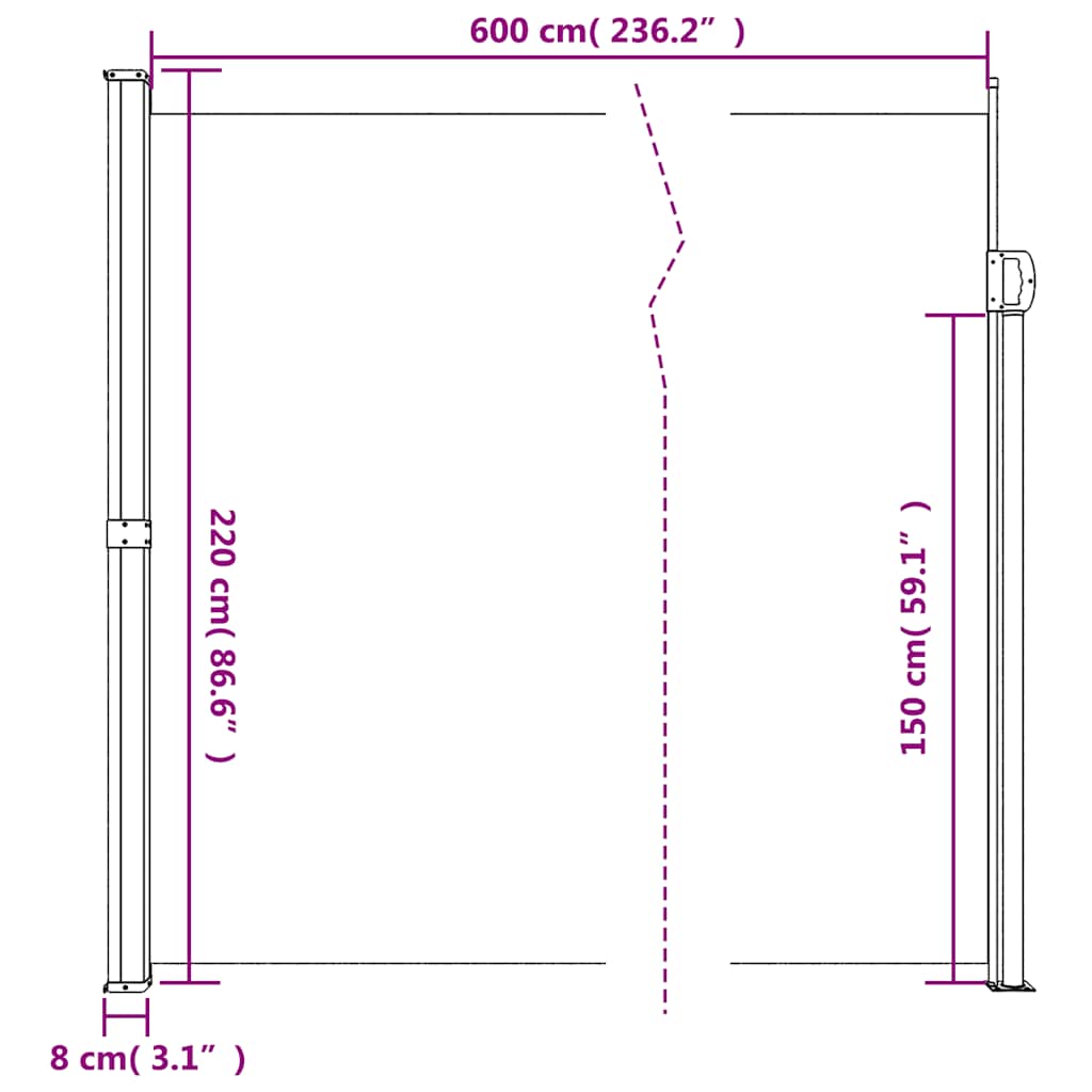 Uttrekkbar sidemarkise 220x600 cm antrasitt