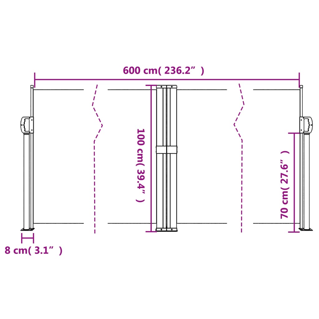 Uttrekkbar sidemarkise 100x600 cm antrasitt
