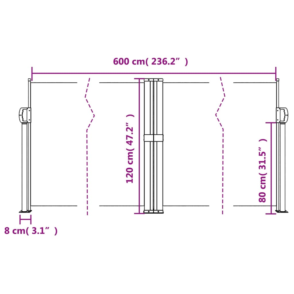 Uttrekkbar sidemarkise gråbrun 120x600 cm