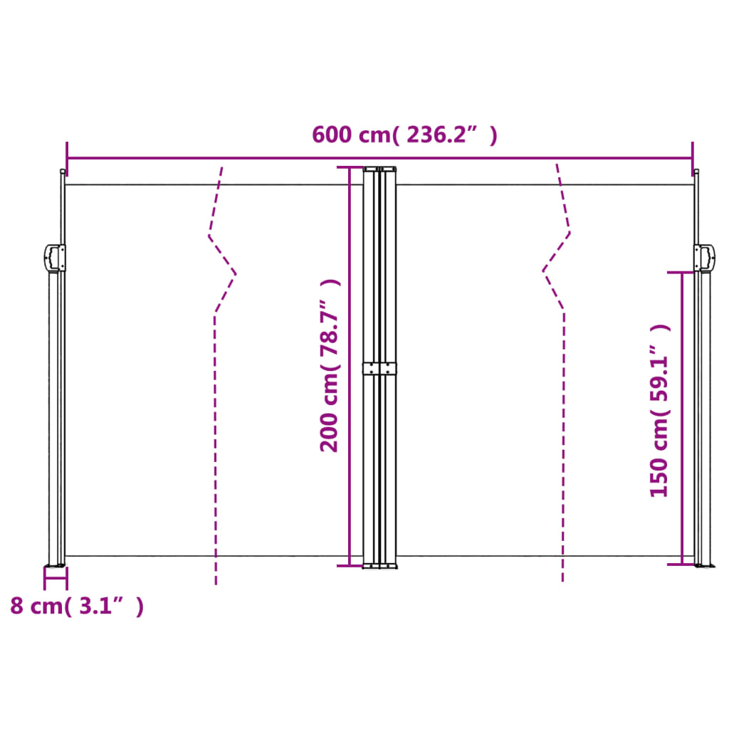 Uttrekkbar sidemarkise mørkegrønn 200x600 cm