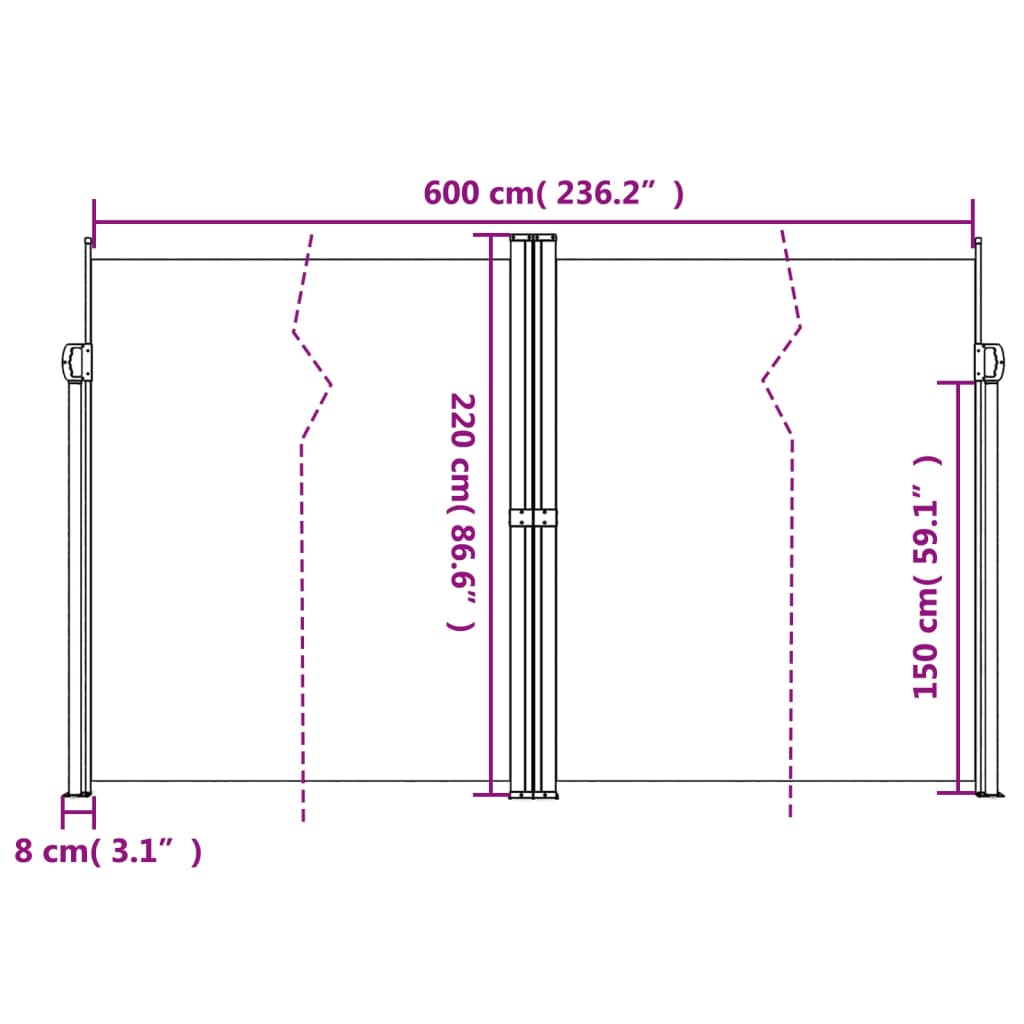 Uttrekkbar sidemarkise hvit 220x600 cm