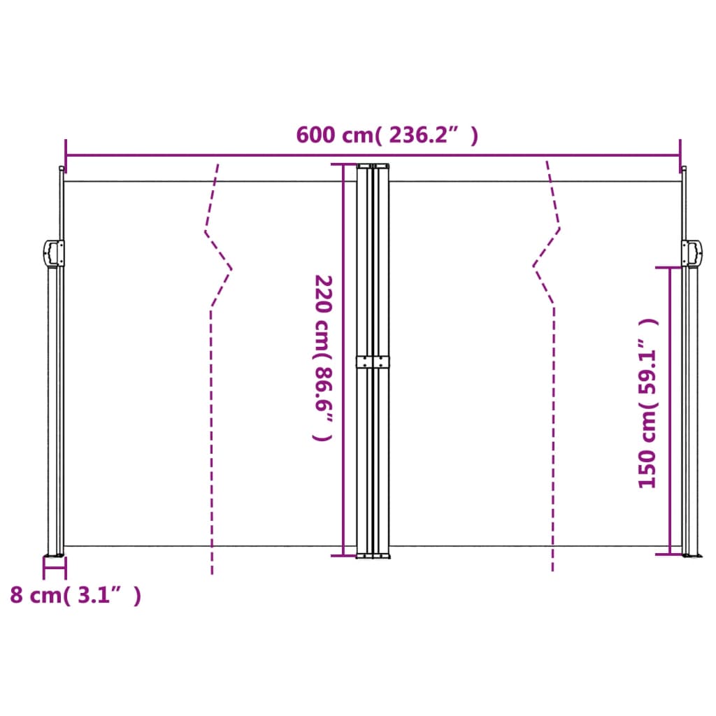 Uttrekkbar sidemarkise terrakotta 220x600 cm