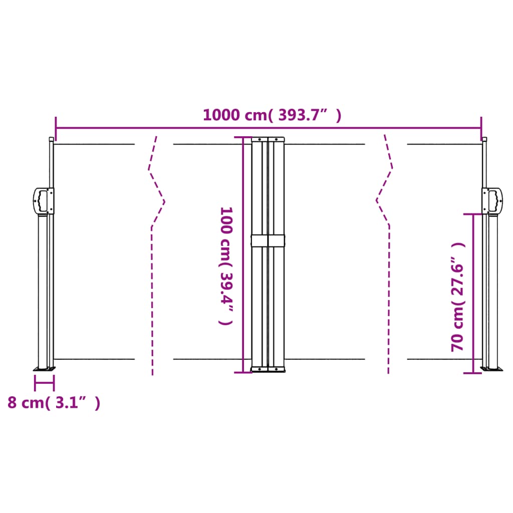 Uttrekkbar sidemarkise 100x1000 cm hvit