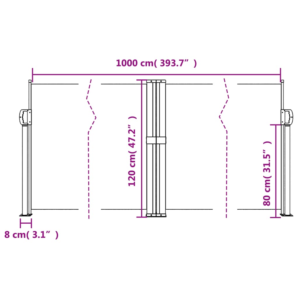 Uttrekkbar sidemarkise 120x1000 cm hvit