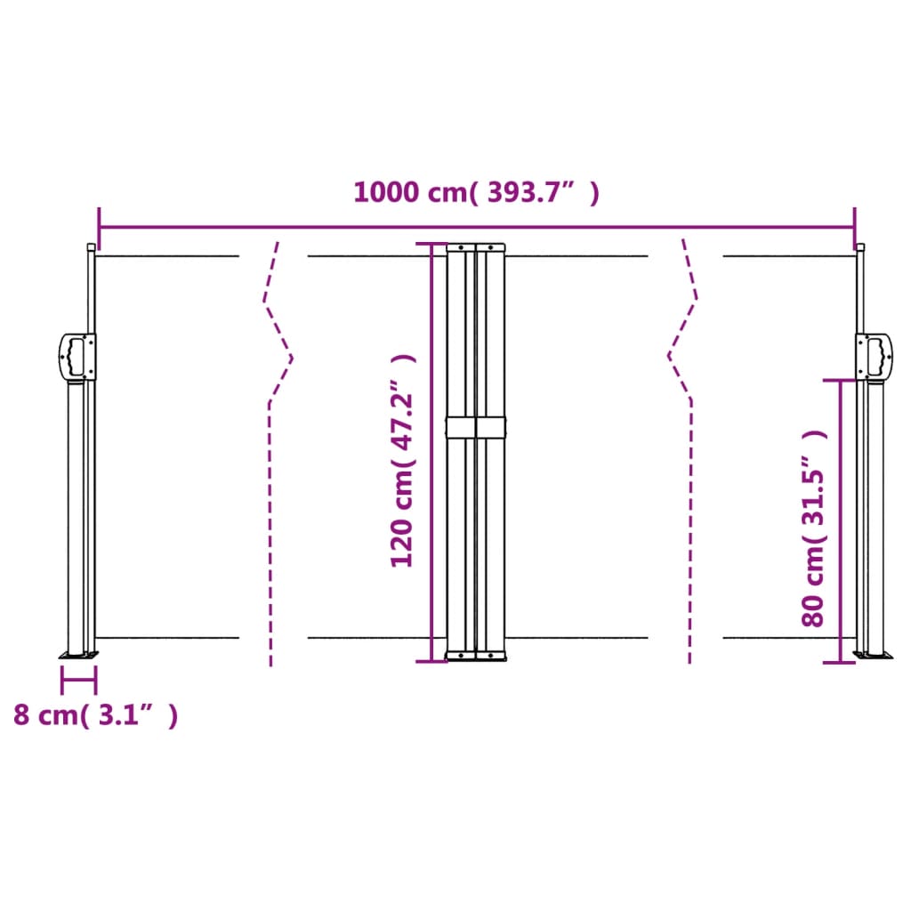 Uttrekkbar sidemarkise 120x1000 cm gråbrun