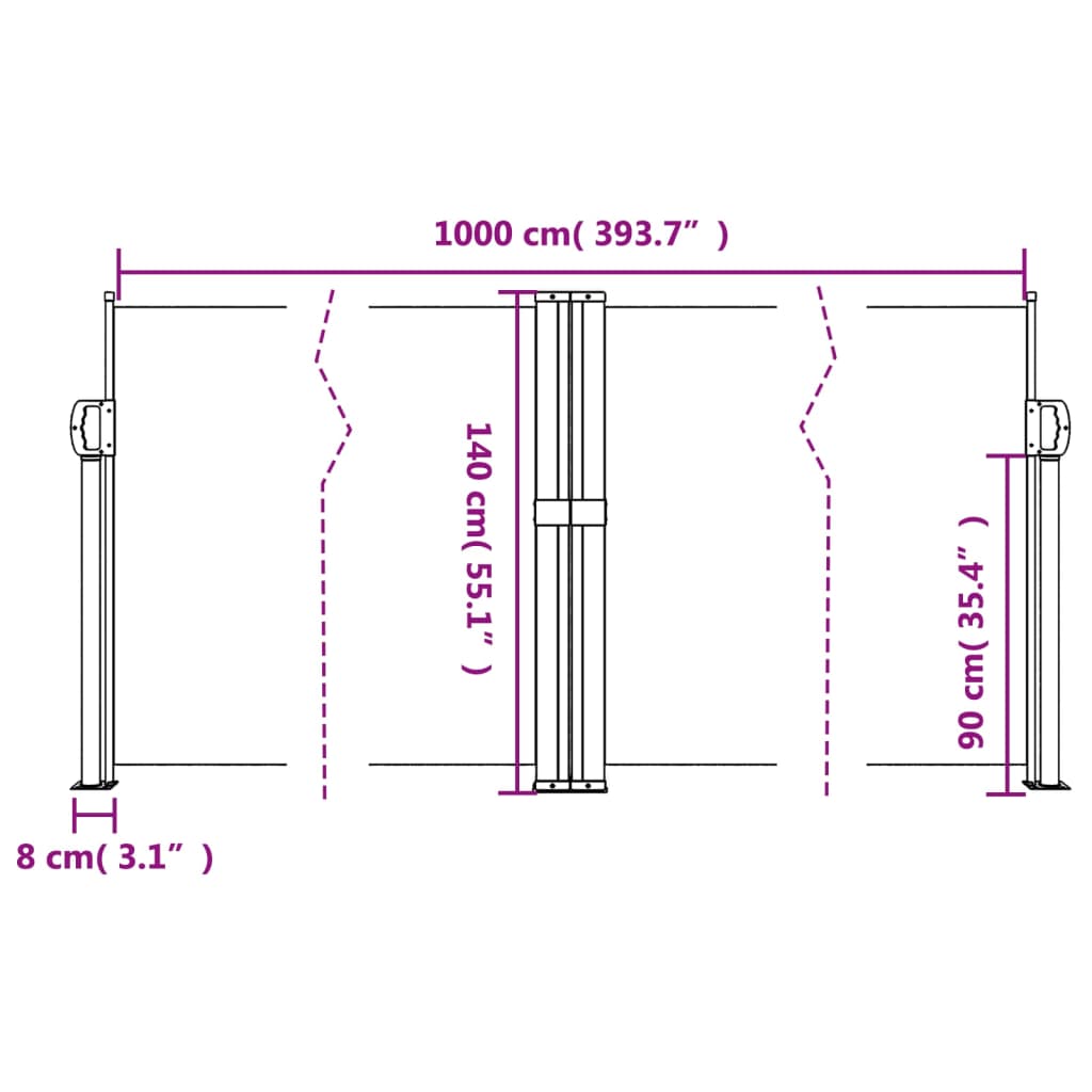 Uttrekkbar sidemarkise 140x1000 cm brun