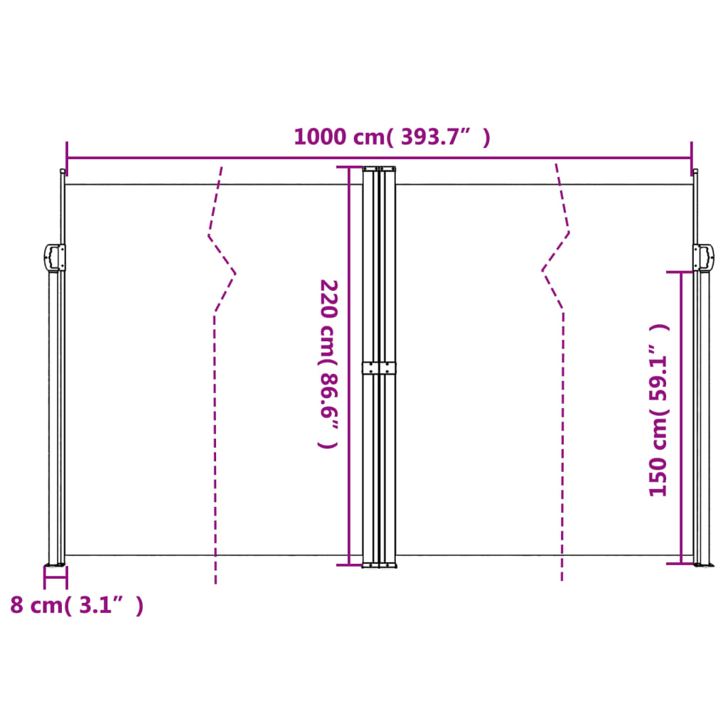 Uttrekkbar sidemarkise hvit 220x1000 cm